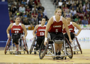 The Canadian Parapan Am Women's Wheelchair Basketball Team plays the United States in the gold medal game at the Toronto 2015 Parapan American Games on August 14, 2015 at the Ryerson Athletic Centre in Toronto.