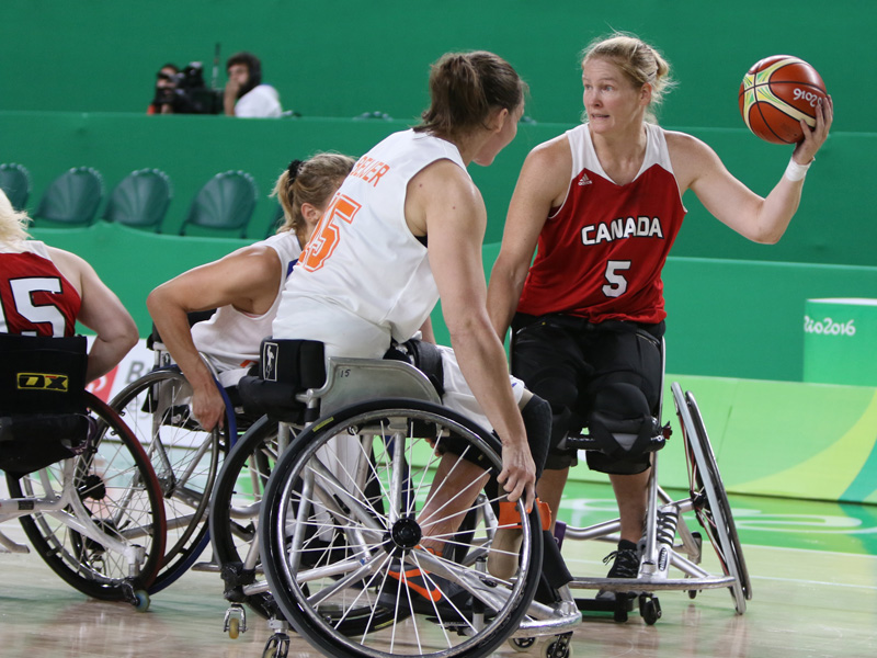 RIO DE JANEIRO 09/13/16 - The Canadian women's wheelchair basketball team plays Netherlands in the quarter-finals at the Rio 2016 Paralympic Games at the Rio Olympic Arena. (Photo by Lindsay Crone/Wheelchair Basketball Canada)